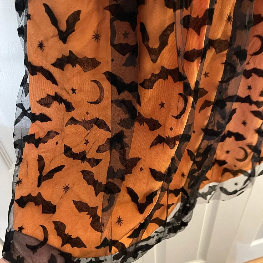 Halloween dress adjustable straps, black & orange with bats and moons. - Picture 3 of 7